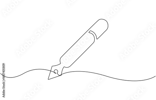 Continuous One line drawing of a fountain pen.