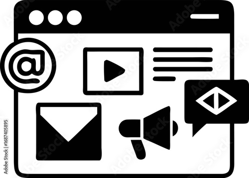 Strategic digital marketing concept illustrating online promotion, content distribution, and integrated communication channels for business success