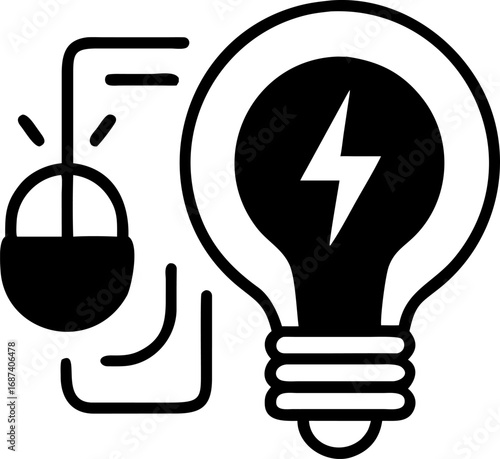 Innovative Light Bulb Icon Connected to a Computer Mouse, Symbolizing Ideas, Creativity, Technology, and Digital Solutions for Modern Businesses and Startups