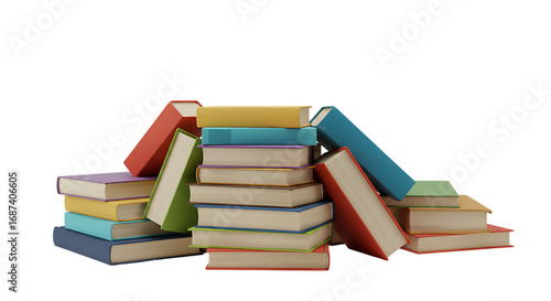 Stack of Colorful Books on Transparent Background with Various Sizes and Textures Creating a Sense of Learning and Knowledge Pile