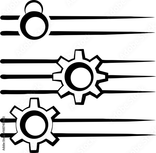Abstract graphic showing system controls, adjustable settings, and operational functions, useful for technology interface design and process representation