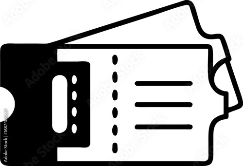 Minimalist line art illustration of a pair of event tickets. Black and white vector graphic icon for admission or entry 525