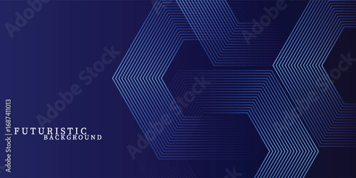 Dark blue background with hexagon geometric lines pattern. Abstract shiny hexagon lines. Futuristic technology concept