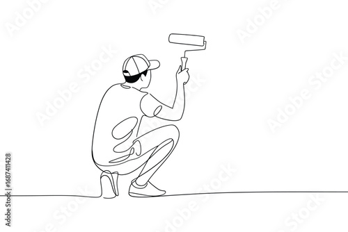 Artist s sketch of a person painting a wall with a roller