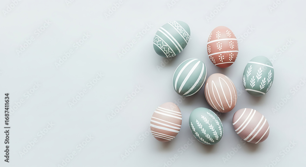 Fototapeta premium Easter Background with Copy Space – Colorful Easter Eggs and Bunny Decoration for Spring Celebration 