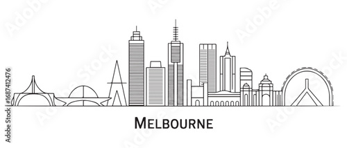 Melbourne Line Art skyline. Travel Melbourne famous landmarks. Business and tourism concept for presentation, banner, web site. with white background