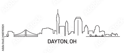 Dayton, OH Line Art skyline, silhouette. Vector illustration. with white background