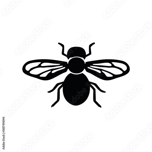 Isolated hairy black fly with green wings on a white background, a macro vector illustration of a pest insect