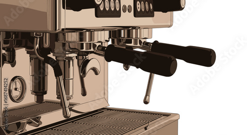 Professional espresso machine brewing rich coffee, perfect for cafe menus and barista training