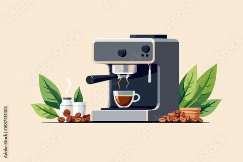 Brewing fresh espresso at home with a modern machine and aromatic coffee beans for a perfect start
