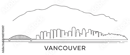 Vancouver Line Art skyline silhouette. Landscape Vancouver, British Columbia. Vector illustration. with white background