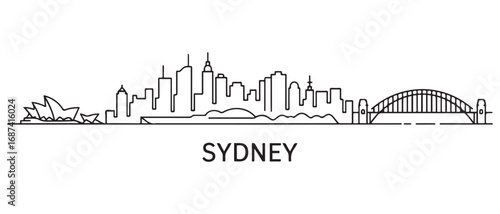 Sydney Line Art City urban skyline. Modern minimalist cityscape graphic, perfect for travel, banners. with white background