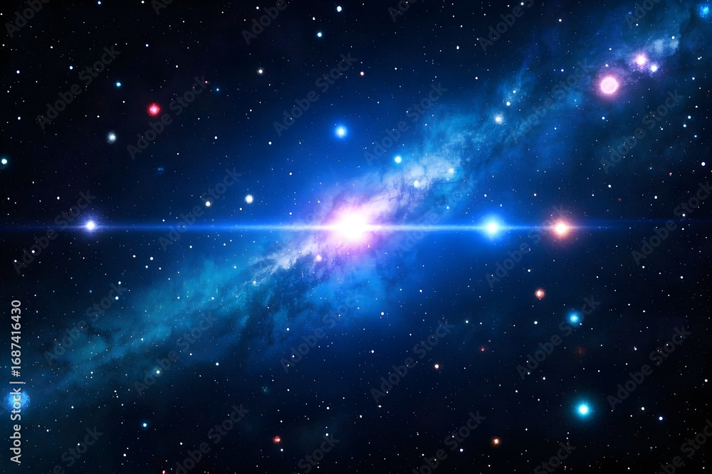 Naklejka premium Breathtaking cosmic nebula with vibrant stars and luminous galactic core ignites wonder