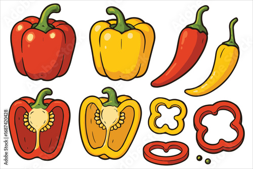 Colorful fresh vegetable set with peppers tomatoes carrots and cucumbers vector illustration