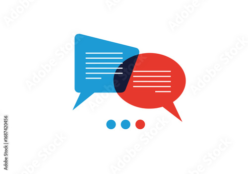 Two intersecting speech bubbles representing dialogue communication conversation and ideas exchanged between people
