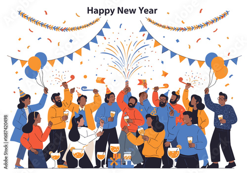 Celebrate joyful new year together with friends and family enjoying party atmosphere