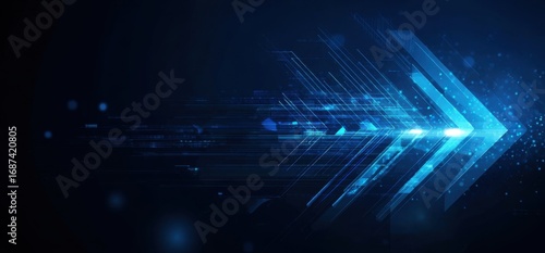 Abstract digital arrow design in deep blue and light blue