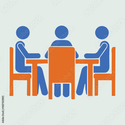 Three people are sitting around a table, discussing business matters together