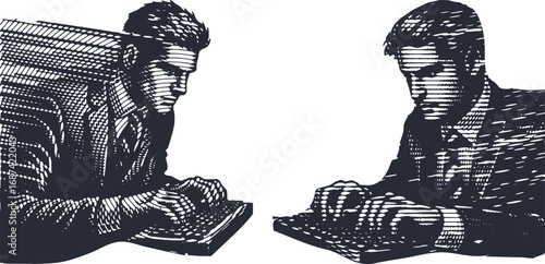Fast-Paced Business: Two Men Typing on Keyboards, Representing Efficiency and Digital Work