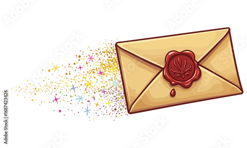 A sealed pink envelope decorated with a red rose and scattered hearts symbolizes a romantic love letter