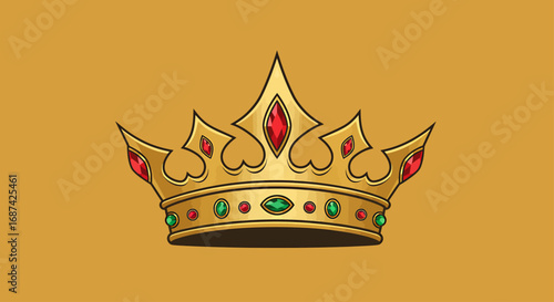 A golden crown with jewels, set against a solid, warm-toned background.