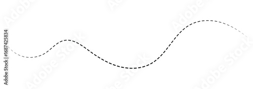 Hand drawn squiggle line. Trip dashed trace destination track path line collection. Long dashed spiral wavy line. Curve dotted line. Border design, traveling symbol, divider element