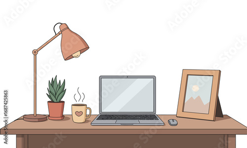 Laptop inside house concept illustration showing computer technology and online work at home