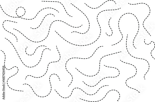 Hand drawn dotted lines path on white background. Curved dotted line, Path travel dotted line trip dashed trace destination. Vector illustration