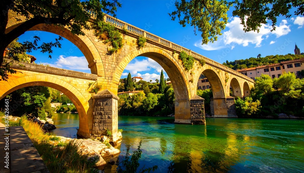 Fototapeta premium Ancient stone bridge over a river