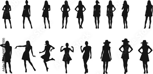 Vector Silhouettes of Fashionable Women in Different Standing, Posing, and Walking Styles for Design, Branding, Fashion, and UI Projects