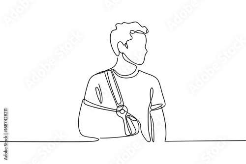 Man with arm in sling medical illustration line art