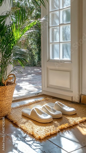 Sunlit Entryway: Slippers & Doormat