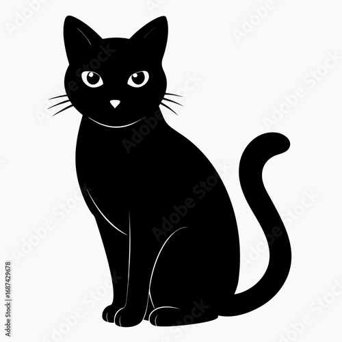 Simple Cat Purring Silhouette Vector Design Isolated on White