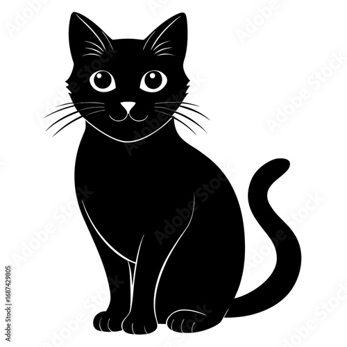Simple Cat Purring Silhouette Vector Design Isolated on White
