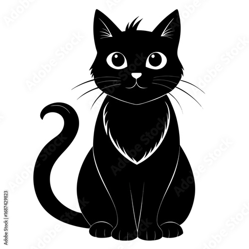 Simple Cat Purring Silhouette Vector Design Isolated on White