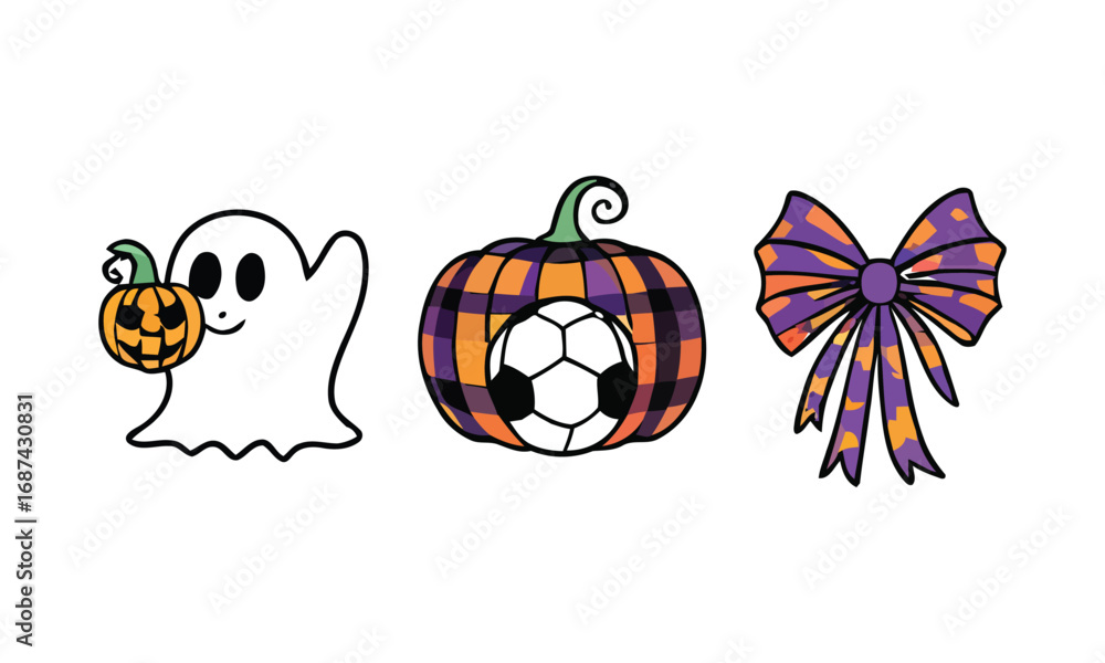 Obraz premium Halloween sublimation mega bundle with 3 cute witch, ghost, pumpkin, and bow design elements in vector