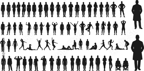 Vector Silhouettes of People in Various Standing, Sitting, Running, Posing, and Relaxing Positions for Design, Animation, and UI Projects