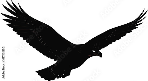Silhouette of a majestic eagle soaring with its wings fully extended, showcasing power and freedom.