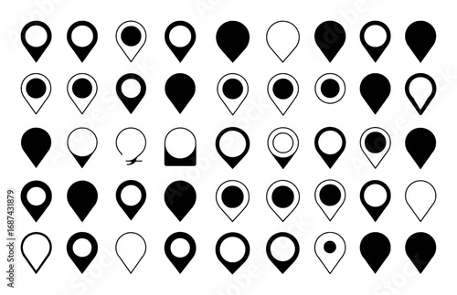 A Collection of Diverse Location Pin Icons in Black and White