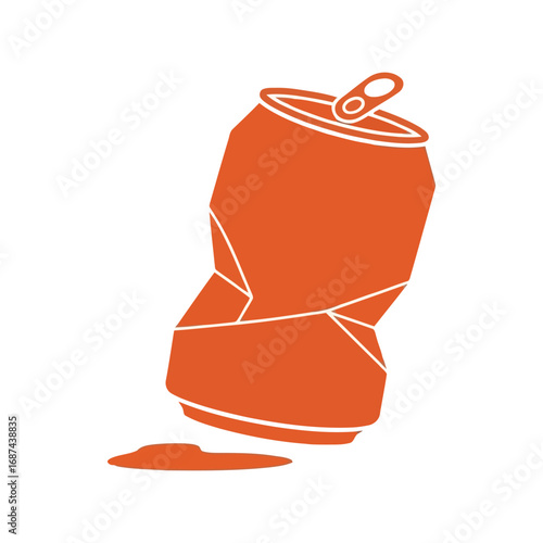 Crushed orange soda can illustration simple clean icon modern beverage waste concept vector
