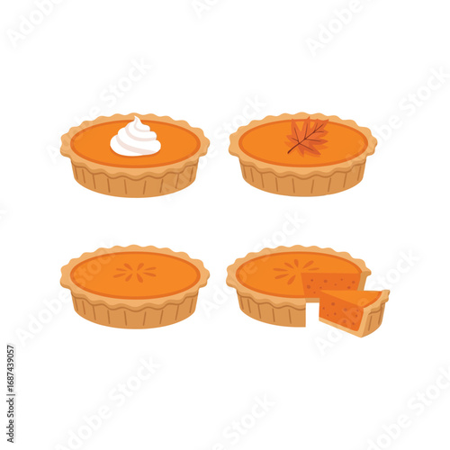 Delicious pumpkin pies four ways sweet autumn dessert treats vector