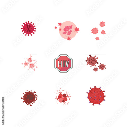 HIV Virus Icon Set – Medical Awareness, Infection Prevention & Microbiology Vector Collection