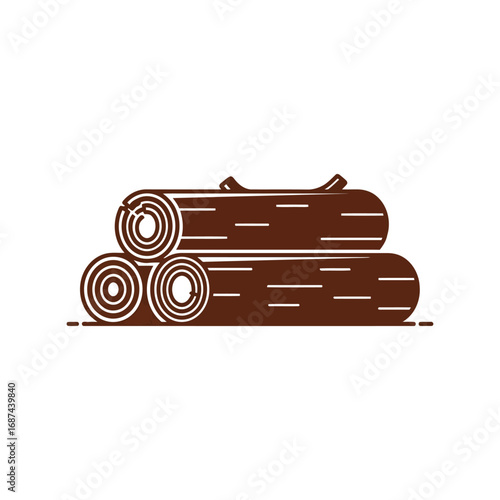 Stacked brown wood logs simple flat design rustic forest material vector