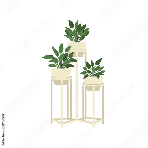 Modern plant stand trio elegant minimalist indoor green home decor vector