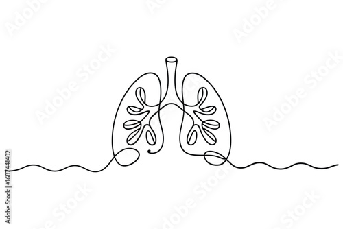 Minimalist continuous line drawing of human lungs with branching structures