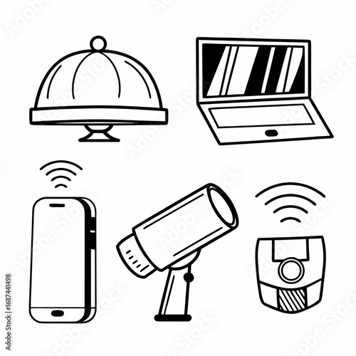 Hotel services and technology icons representing modern amenities