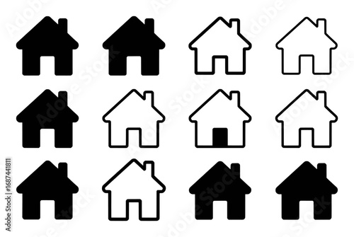 Collection of Black and White House Icons, Simple Home Symbols