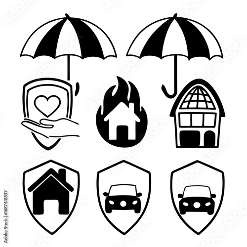 Insurance icons set, representing various types of coverage