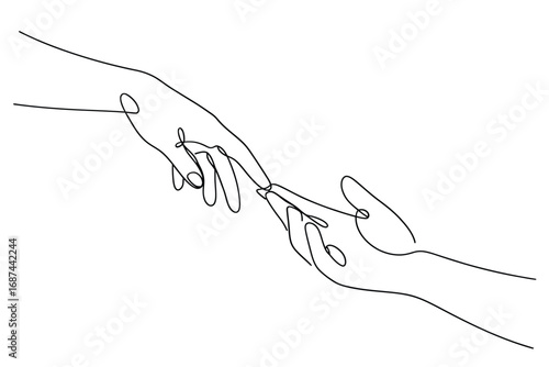 Minimalist line art of two hands reaching out to touch