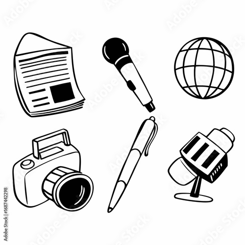 Hand drawn journalism icons news, media, communication concept